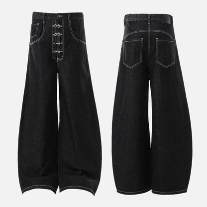 Y2K High Waist Buttoned Boot Cut Denim Jeans