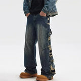 Vintage Distressed Cutting Wide Leg Denim Jeans