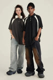 Y2k Washed Contrast Color Polo T-shirt