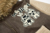 Winter Cozy Faux Fur Collar Rabbit Ear Hooded Jacket