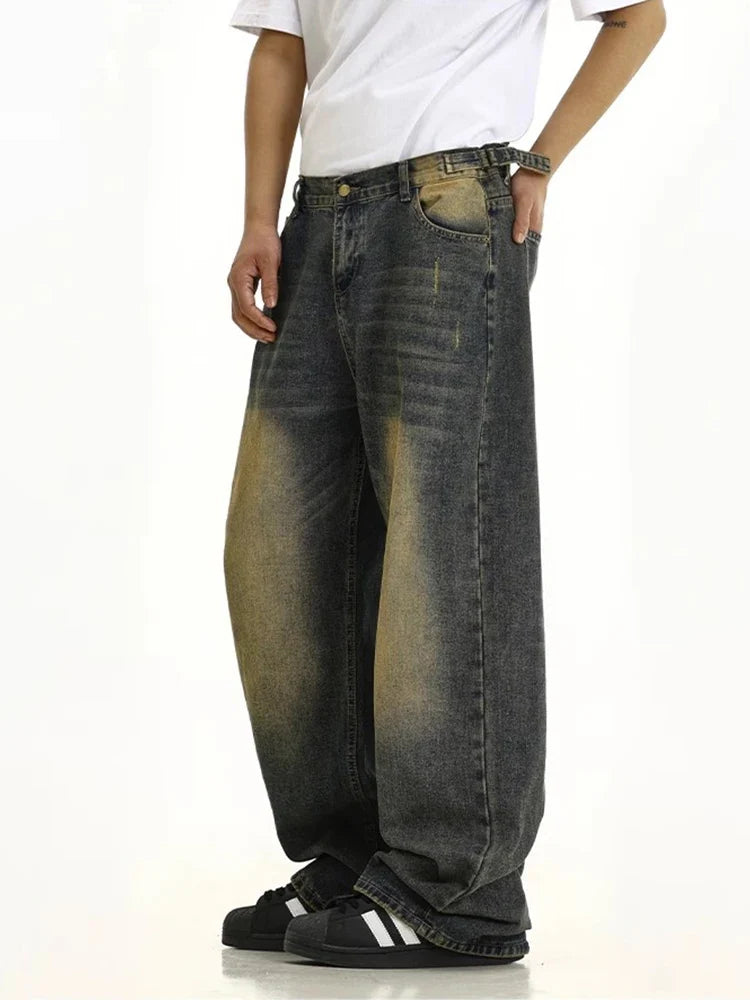 Adjustable Green Retro Wide Leg Jeans