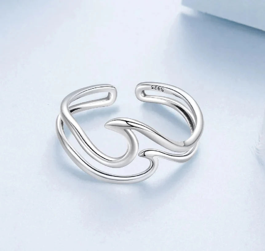 Minimalist Sterling Silver Ocean Wave Ring