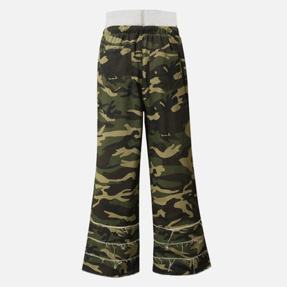 Elastic Waist Drawstring Camouflage Flare Jeans