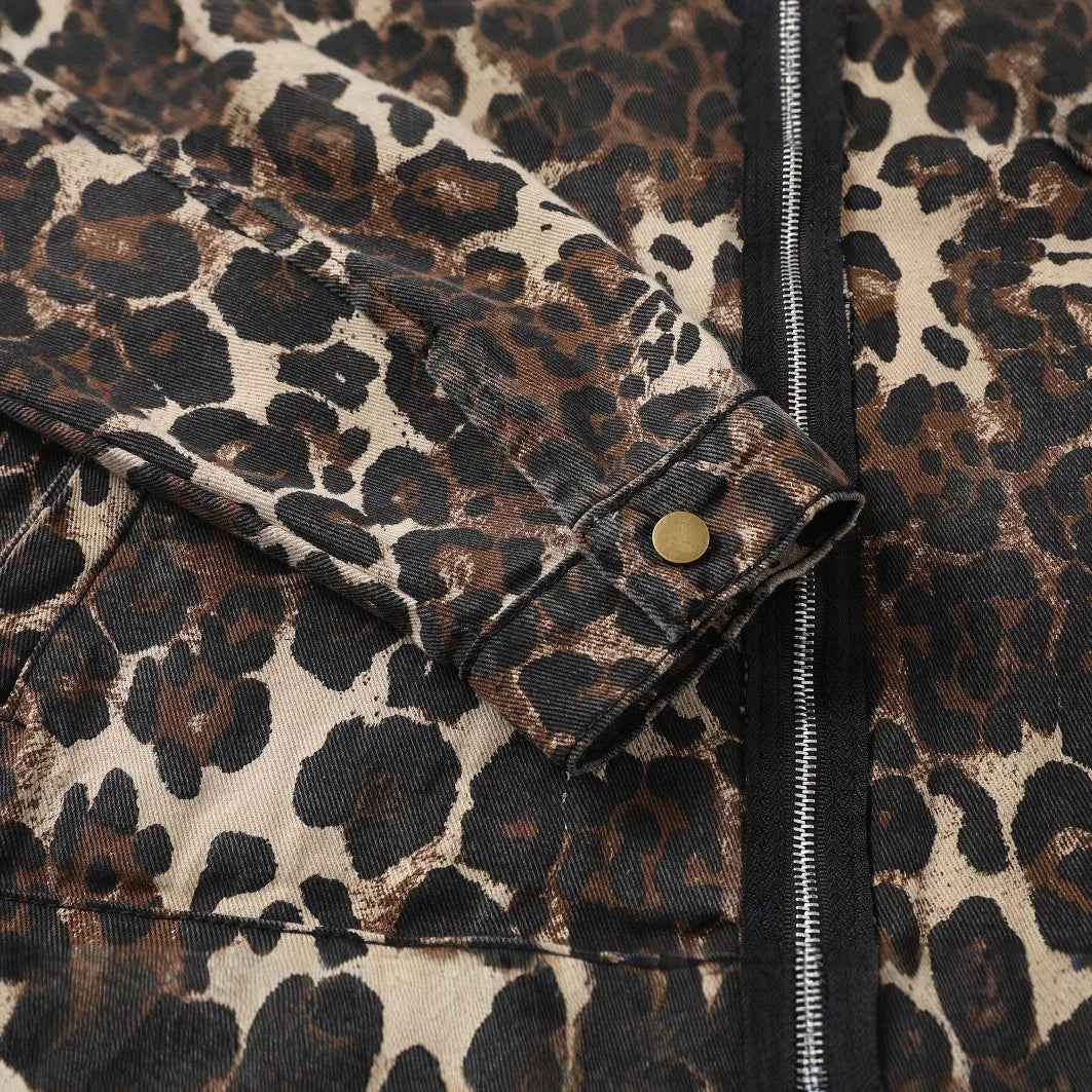 Leopard Patchwork Denim Jacket