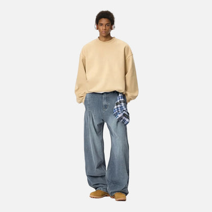 Vintage Distressed With Scarf Washed Denim Jeans