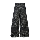 Lightning Spliced Wide Leg Distressed Jeans