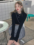 Long Sleeve Solid Pattern Crop Top