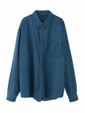 Cozy Niche Loose Retro Deep Blue Denim Shirt