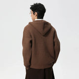 Frayed Design Thick Knit Hooded Knits Cardigan