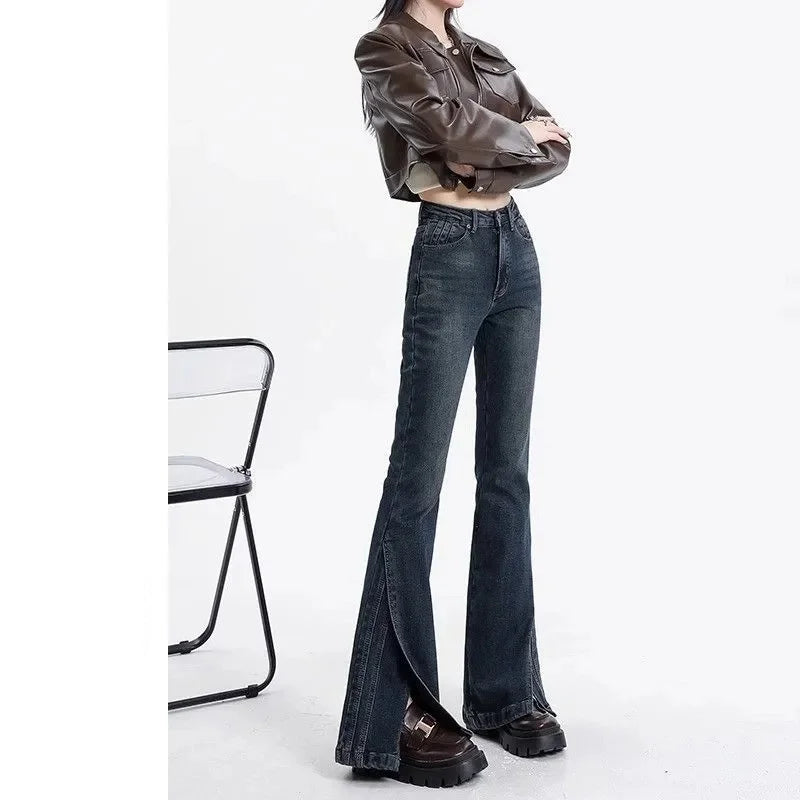 Women Retro High Waisted Flared Jeans