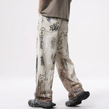Streetwear American Graffiti Ripped Loose Wide Leg Jeans