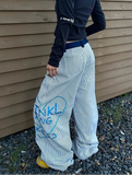 Japanese Style Stripe Embroidery Boyfriend Jeans