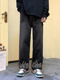 Flame Printed Baggy Wide Leg Jeans