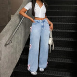 Women Washed Baggy High Waist Jeans