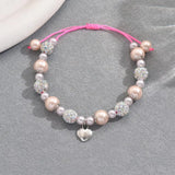 Shiny Pink Imitation Pearl Heart Charm Bracelets