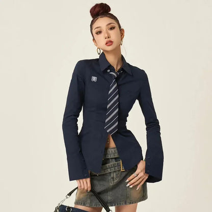 Women Stylish Trendy White Slim Fit Tie Shirt