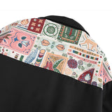 Graphic Printed Rib Sleeve Zip-up Oversized Jacket