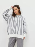 Women Striped Oversized Knitted Pullover Sweater
