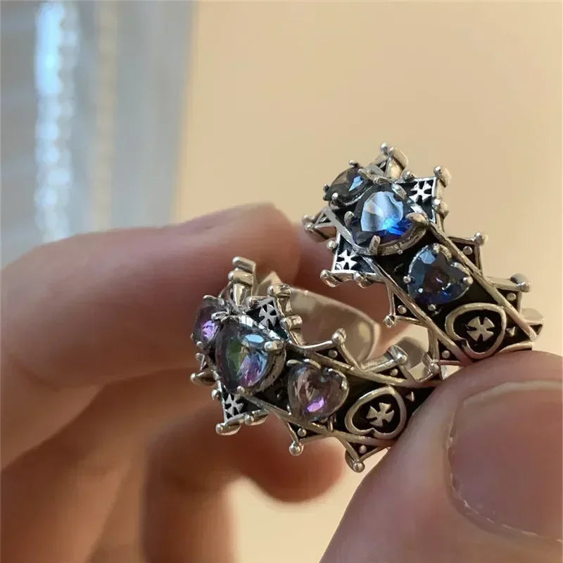 Gothic Vintage Love Heart Cross Ring
