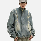 Chic Pleated Stitching Tie Dye Denim Jacket