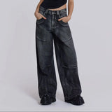 Vintage Wing Pattern Baggy Wide Leg Jeans