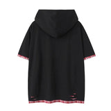 Y2K Butterfly Print Hooded Short Sleeve Ripped T-Shirt