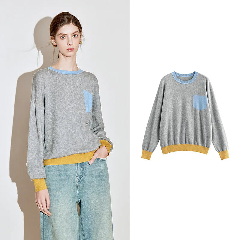 Color Blocked Knitted Pullover Sweater