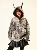 Women American Style Doberman Print Hooded Sweatshirt