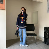 Women Cute Cozy Vintage Bear Knit Sweater