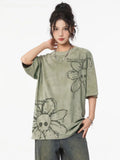 Washed Flower Floral Skull Graphic T-Shirt