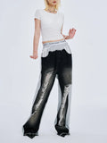 Perfect Fit Hollow Out Lace Up Wide Leg Jeans