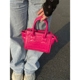 Vintage Pink Crocodile Pattern Bucket Bag