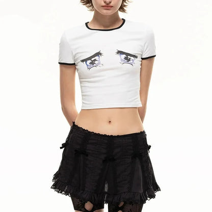 Watery Eyes Print Cartoon Crop T-Shirt