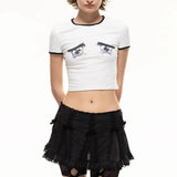 Watery Eyes Print Cartoon Crop T-Shirt