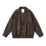Brown Loose Casual Leather Jacket