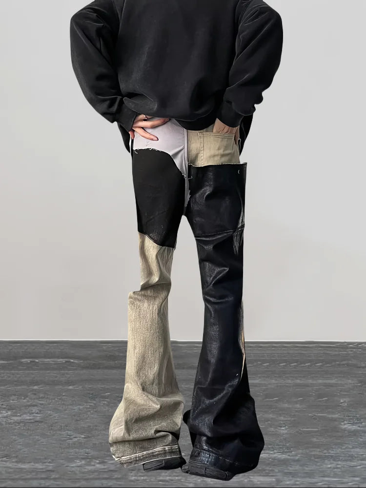 Distressed Detail Patchwork Baggy Flare Jeans