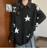 Women Retro Stars Vintage Patchwork Sweater
