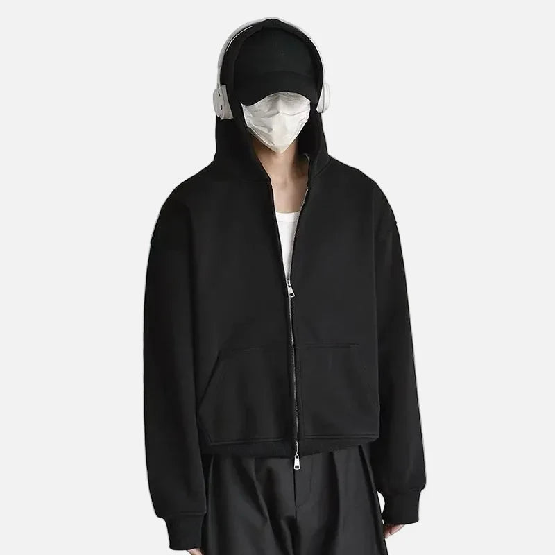 Y2K Solid Color Hooded Double Ended Zipper Sweatshirt