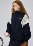 Warm Color Block Stand Collar Windbreaker Jacket