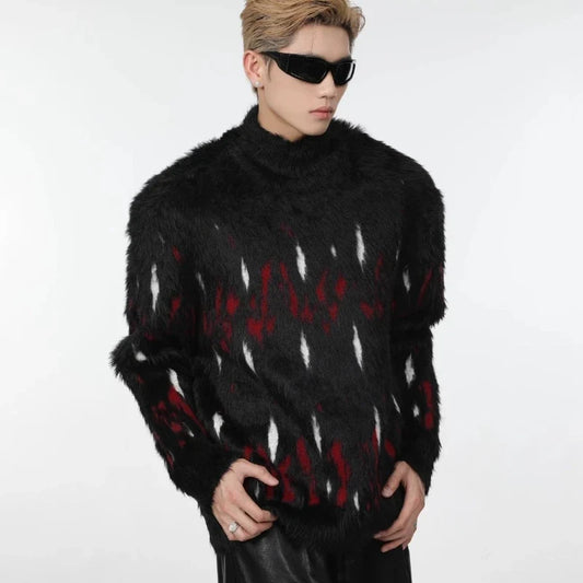 Aura Color Blocked Stand Collar Sweater