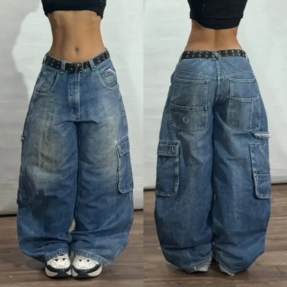 Washed Baggy High Waist Wide Jeans