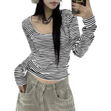 Striped Long Sleeve U-Neck T-Shirt