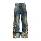 Vintage Distressed Studded Leather Patchwork Jeans