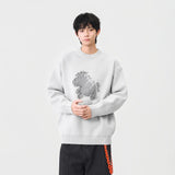 Abstract Unicorn Pattern Knitted Crew Neck Sweater