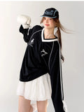 Women Sporty Black Oversized Long Sleeve T-Shirt