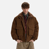 Elegant Solid Color Stand Neck Parka Fur Jacket