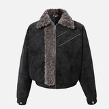 Retro High Street Spliced Fur Collar Zipper Jacket