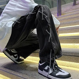 Y2K Streetwear Cool Black Lace-Up Baggy Jeans