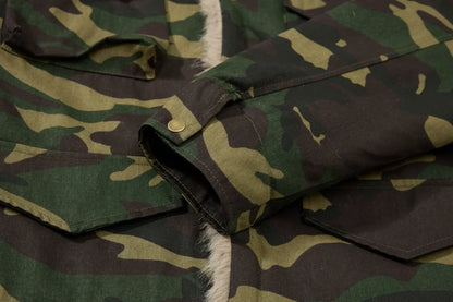 Camouflage Single Breasted Fur Collar Padded Jacket