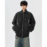 Solid Color Stand Collar Zipper Jacket